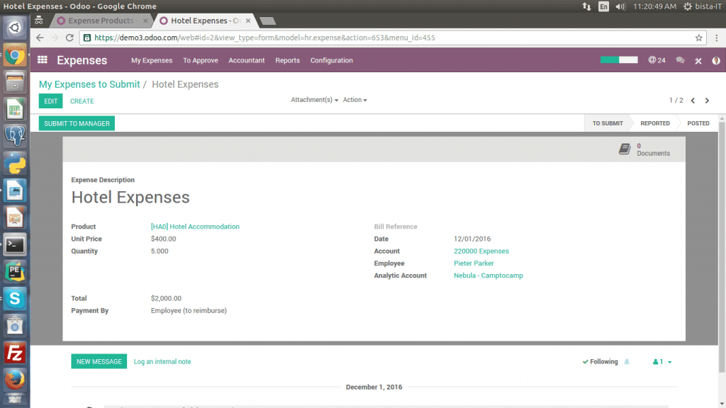 record a new expense odoo module
