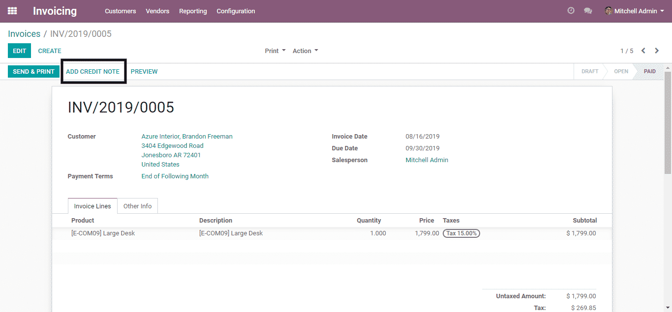 odoo invoicing