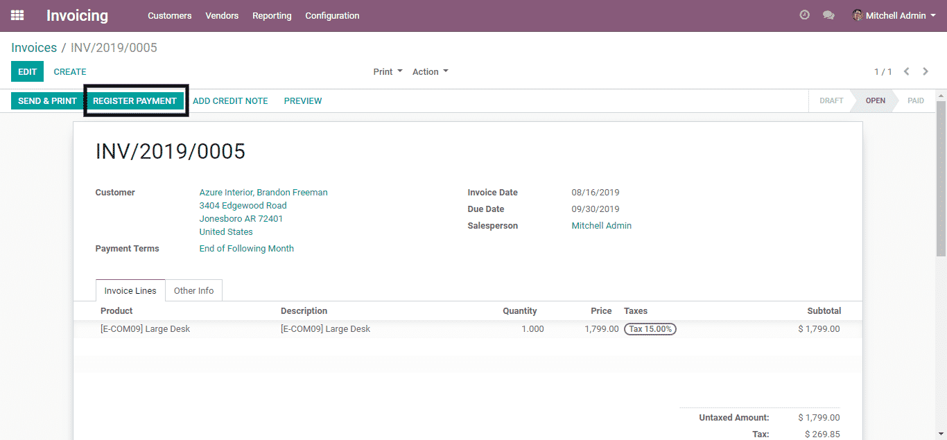 odoo invoicing