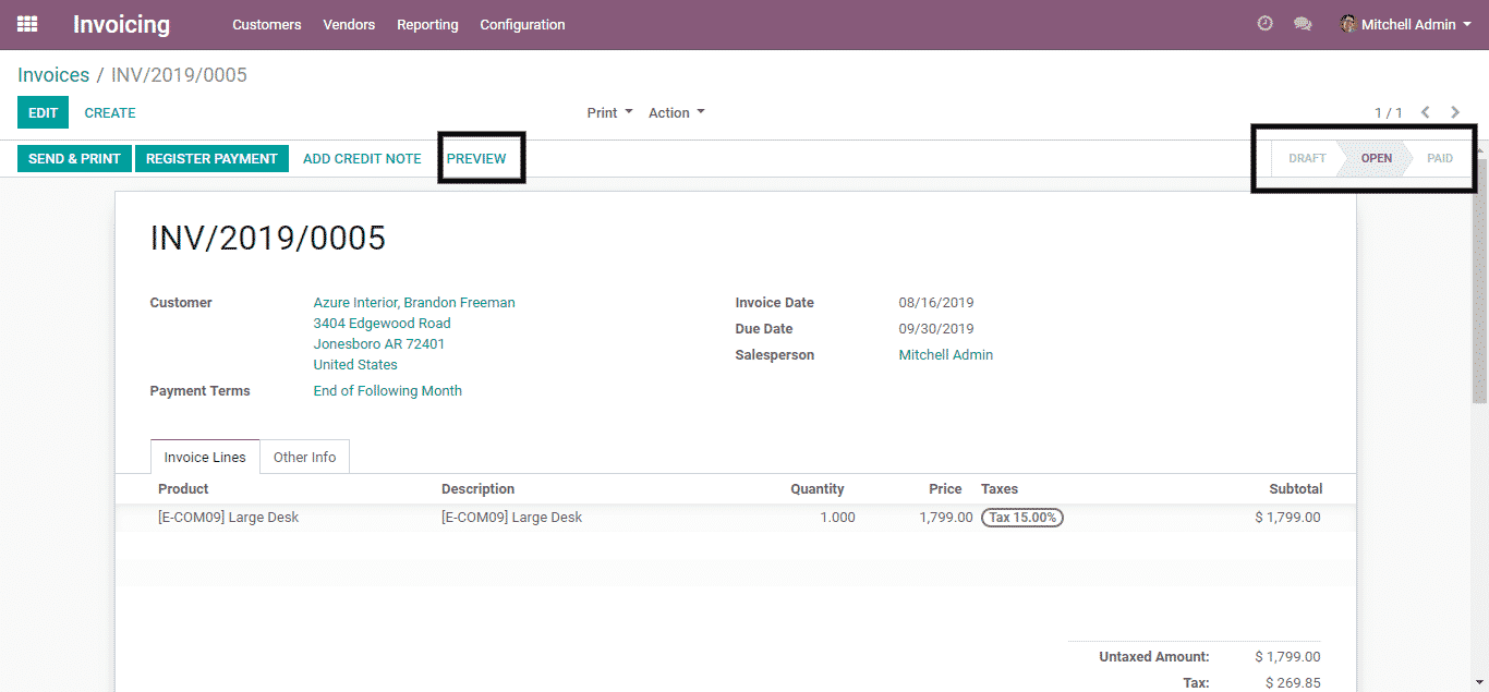 odoo invoicing