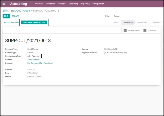 odoo ach module payment display